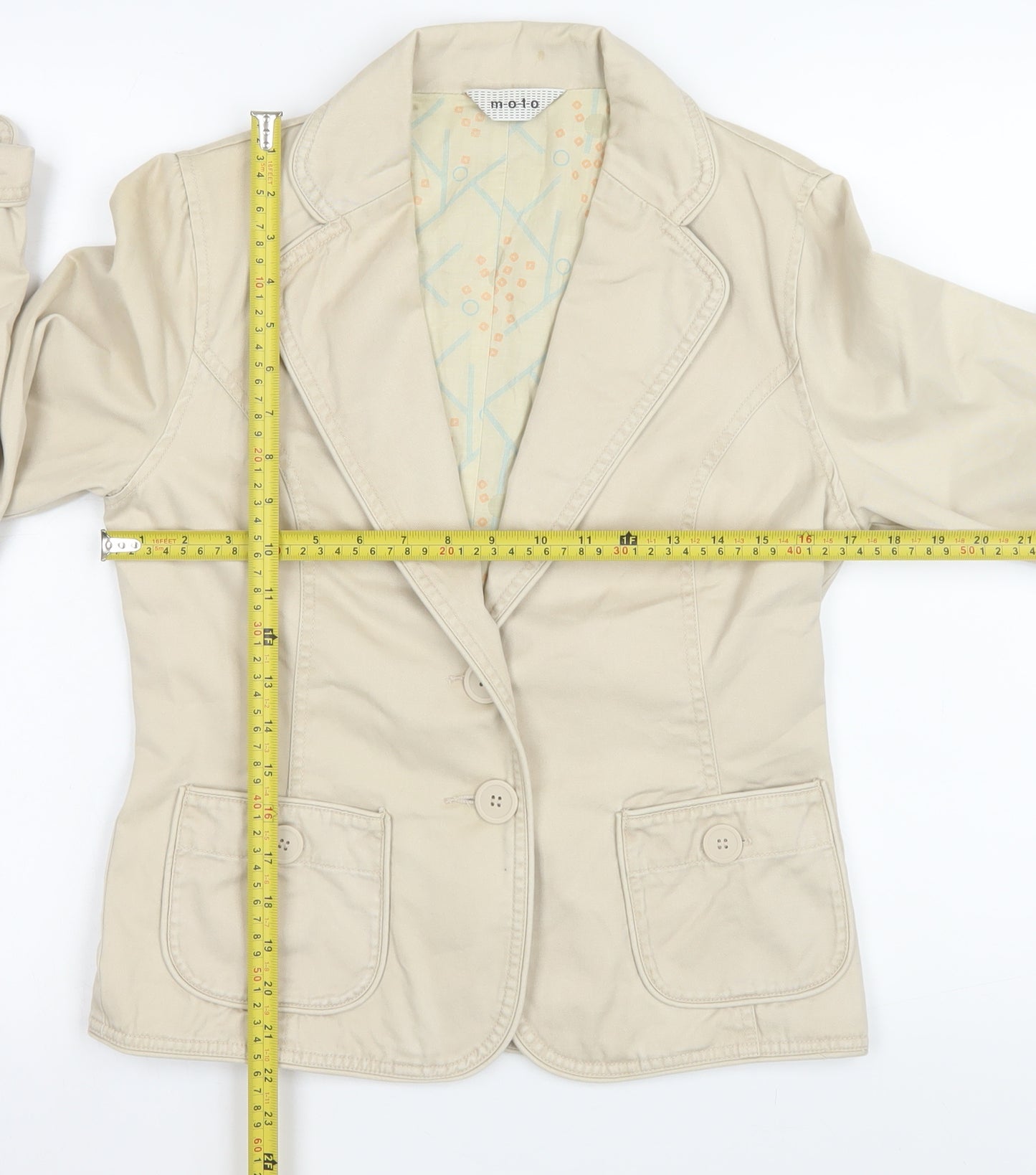 Moto Women Beige Cotton Blazer Jacket Size 10 Regular