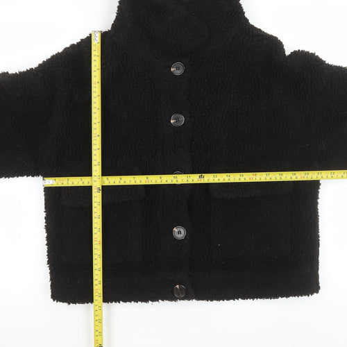 Missguided Women's Black Teddy Fleece Button Up Short Jacket Size 8