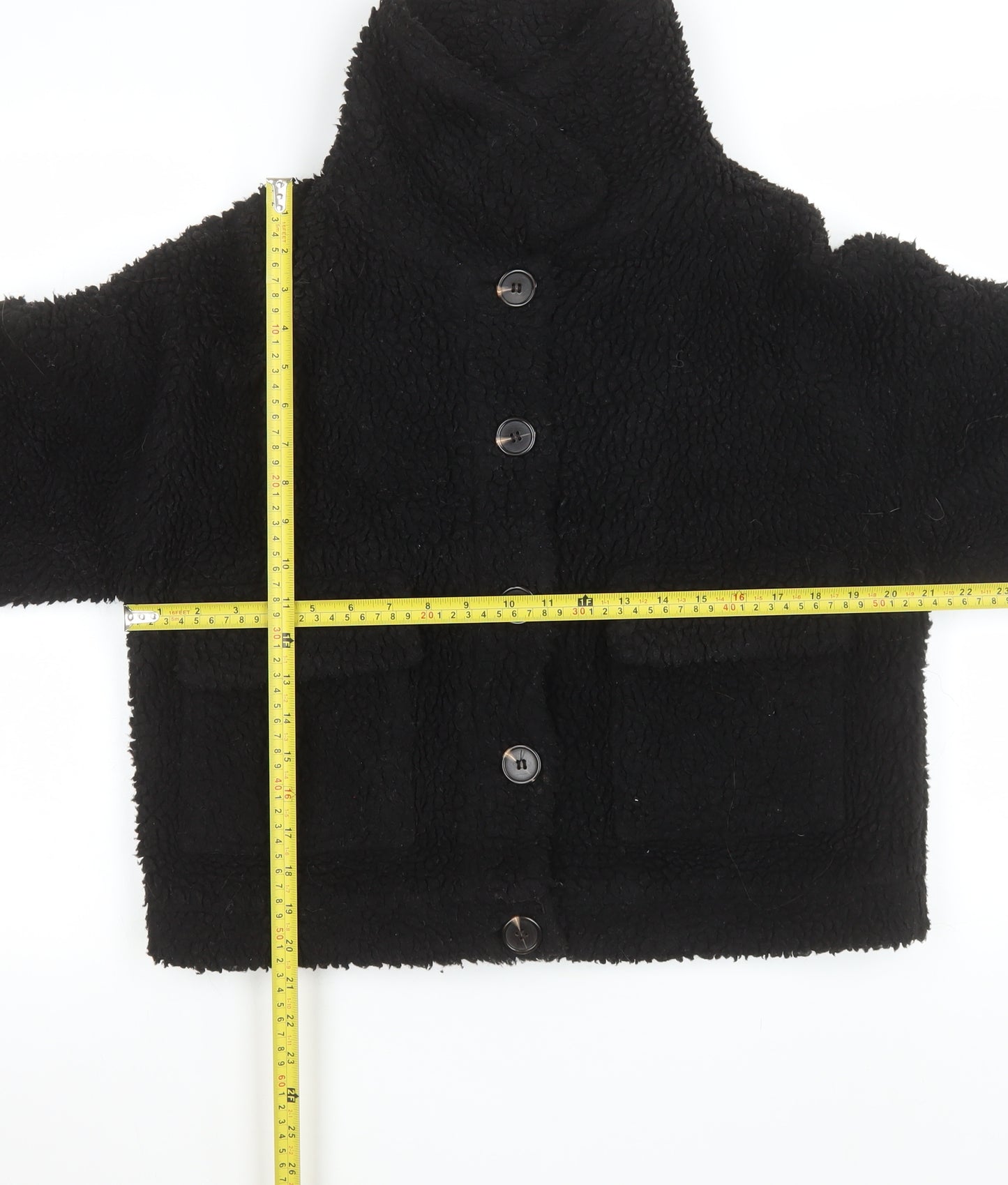 Missguided Women's Black Teddy Fleece Button Up Short Jacket Size 8