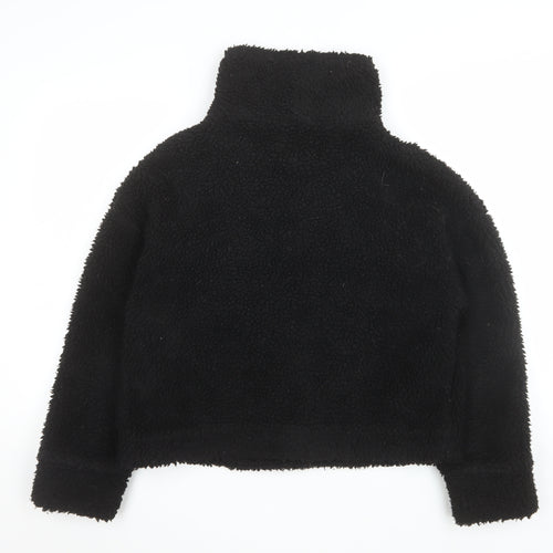 Missguided Women's Black Teddy Fleece Button Up Short Jacket Size 8