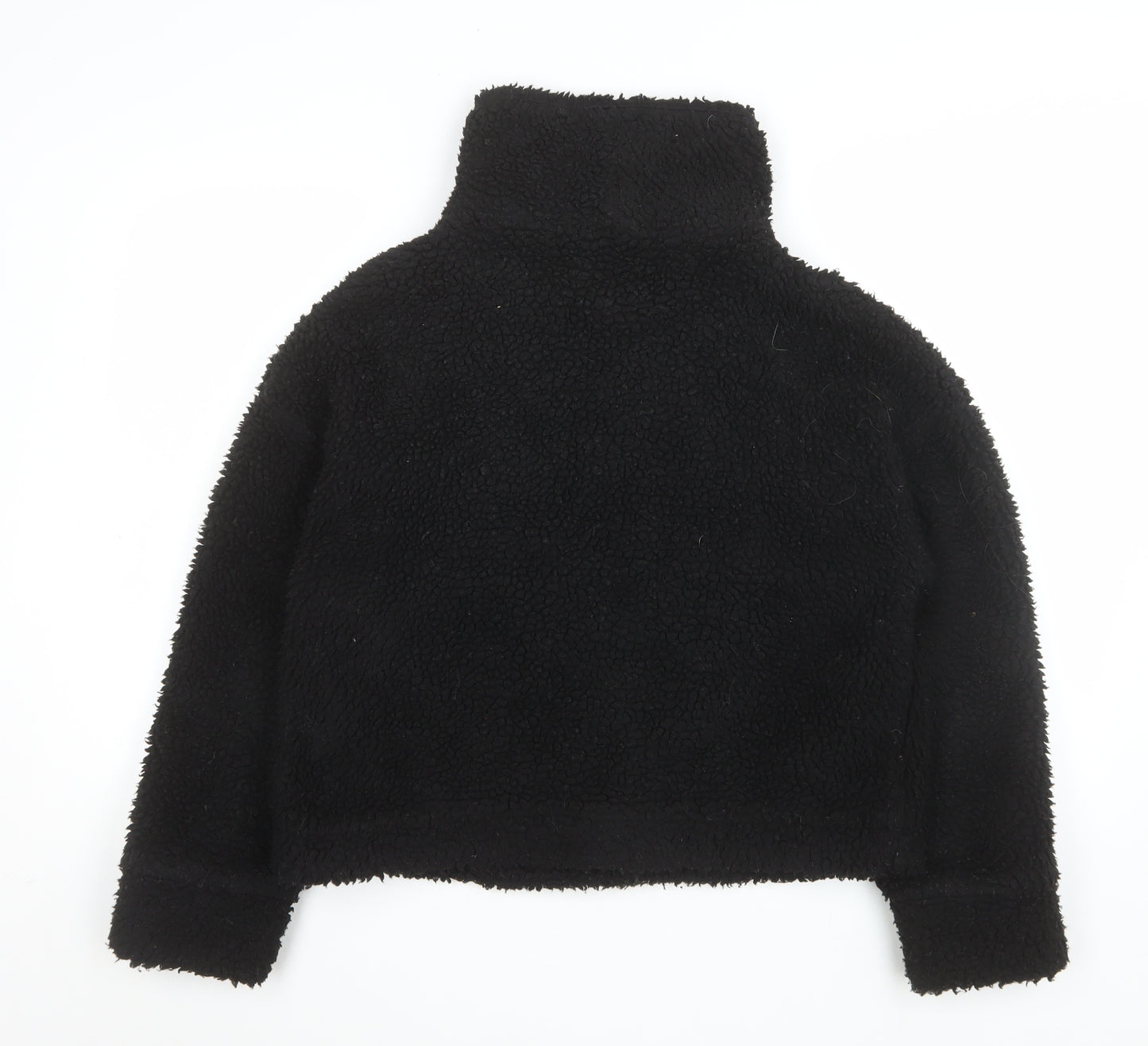 Missguided Women's Black Teddy Fleece Button Up Short Jacket Size 8