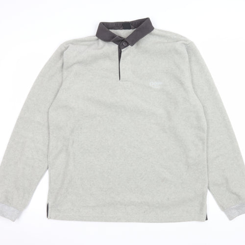 Cotton Traders Men's Grey Collared Henley Fleece Sweatshirt L