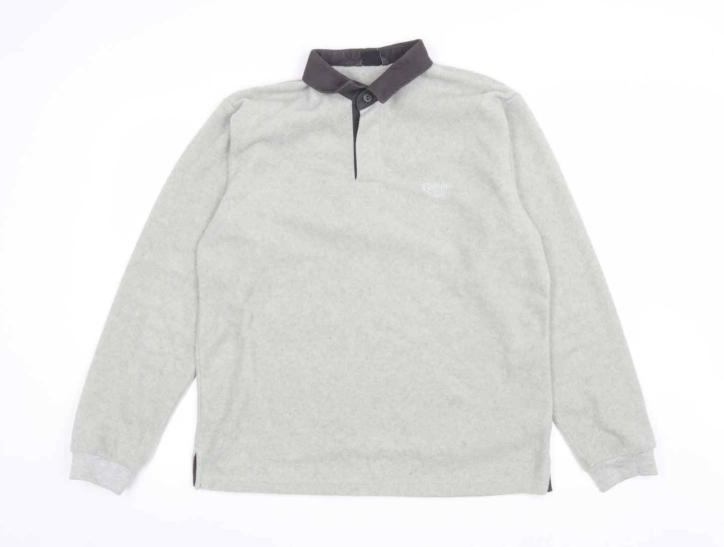 Cotton Traders Men's Grey Collared Henley Fleece Sweatshirt L