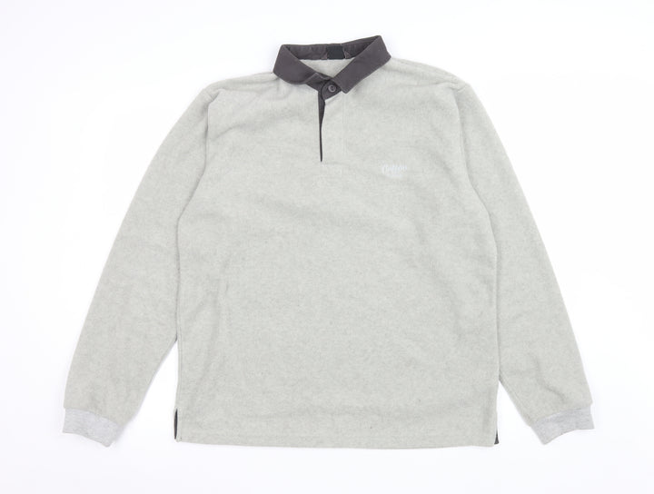 Cotton Traders Men's Grey Collared Henley Fleece Sweatshirt L