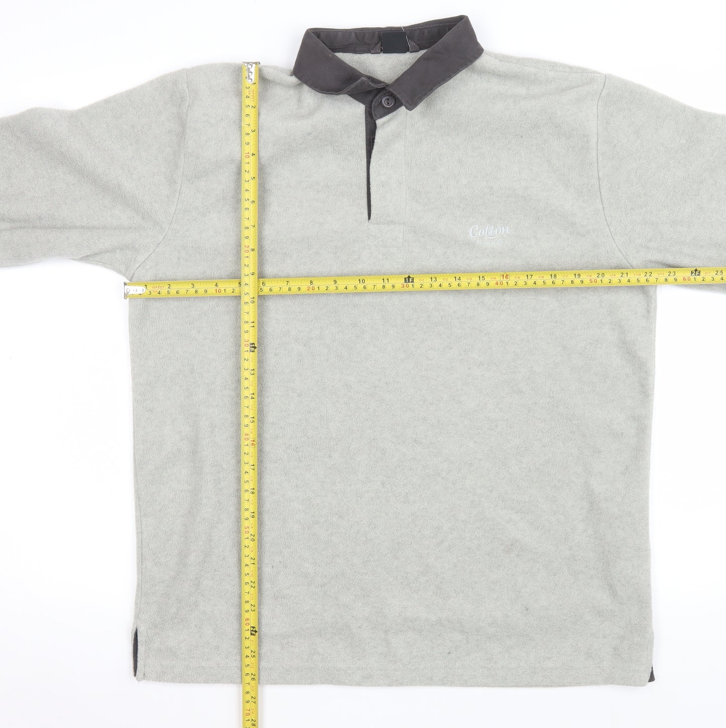 Cotton Traders Men's Grey Collared Henley Fleece Sweatshirt L