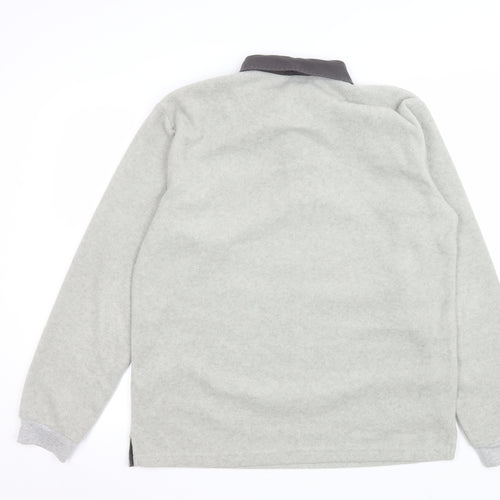 Cotton Traders Men's Grey Collared Henley Fleece Sweatshirt L