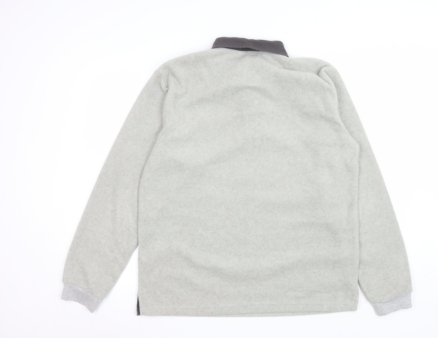 Cotton Traders Men's Grey Collared Henley Fleece Sweatshirt L