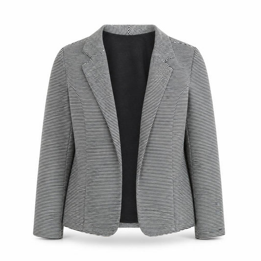 Front view of Next Women Black and White Striped Single Breasted Blazer, size 14