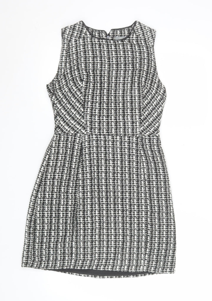 Oasis Women Black Check Sleeveless Shift Dress Size 10