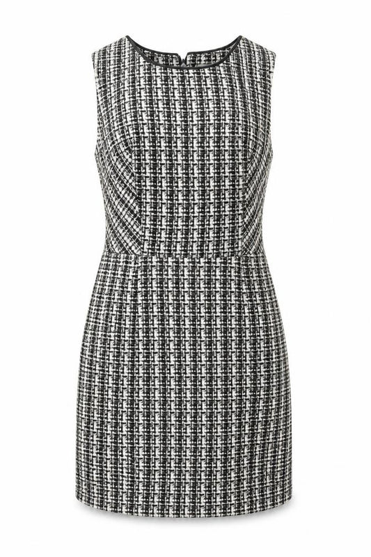 Front view of Oasis Women Black Check Sleeveless Shift Dress, size 10