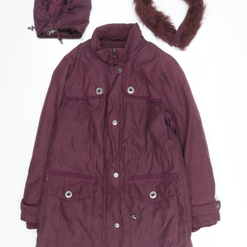 Marks and Spencer Women’s Purple Parka Coat M Long with Faux Fur Trim