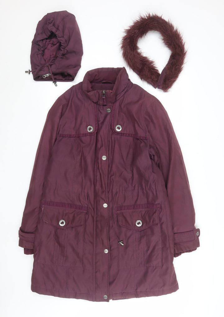 Marks and Spencer Women’s Purple Parka Coat M Long with Faux Fur Trim
