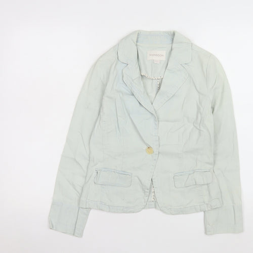 Monsoon Women Blue Cotton Blouse Size 10 Long Sleeve Casual