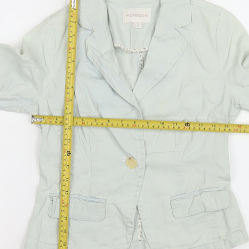 Monsoon Women Blue Cotton Blouse Size 10 Long Sleeve Casual
