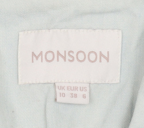 Monsoon Women Blue Cotton Blouse Size 10 Long Sleeve Casual