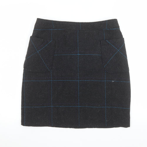 White Stuff Women Black Check Tweed Pencil Skirt Size 10