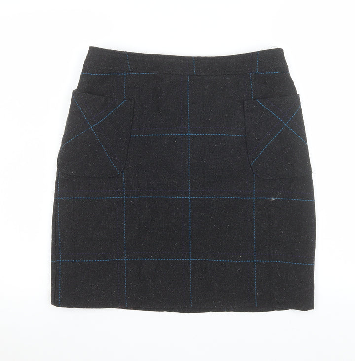 White Stuff Women Black Check Tweed Pencil Skirt Size 10