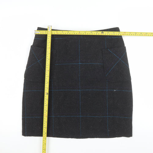 White Stuff Women Black Check Tweed Pencil Skirt Size 10