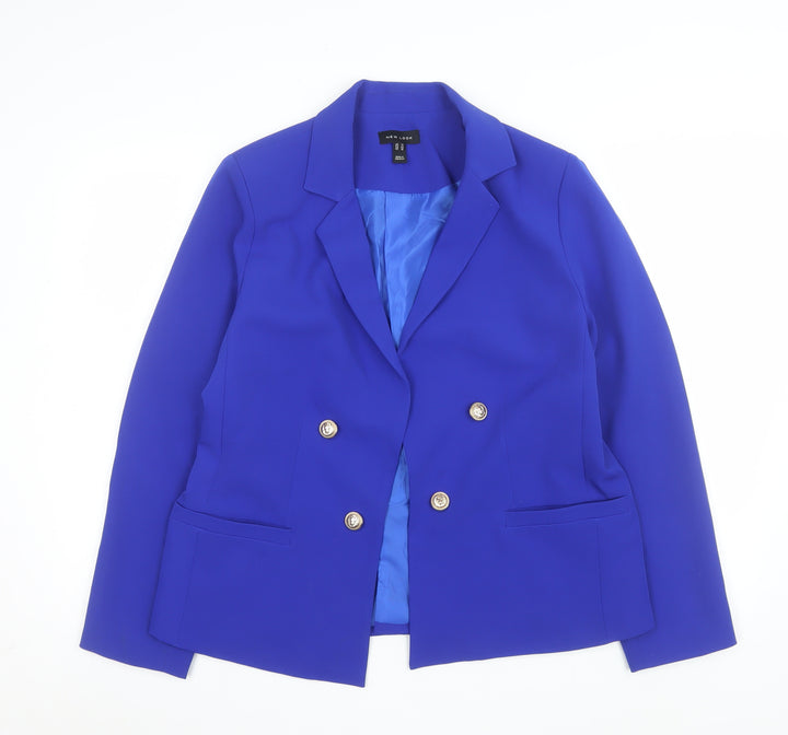 New Look Women Blue Double-Breasted Blazer UK 14 Tailored Jacket