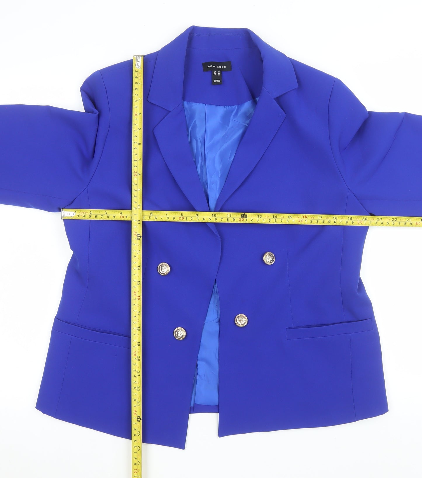 New Look Women Blue Double-Breasted Blazer UK 14 Tailored Jacket