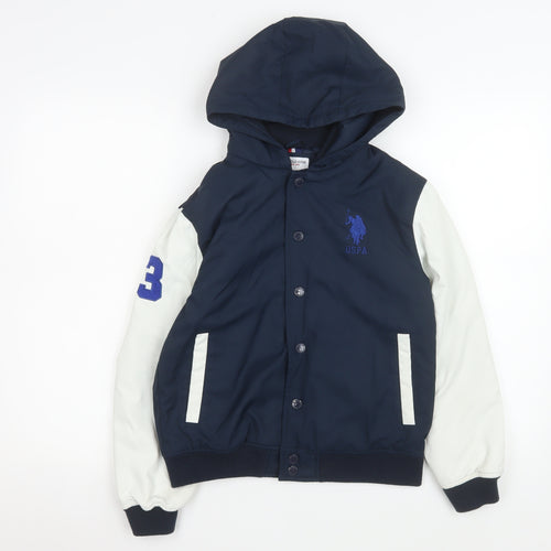 U.S. Polo Assn. Boys Blue Varsity Hooded Jacket 9-10 Years Polyester