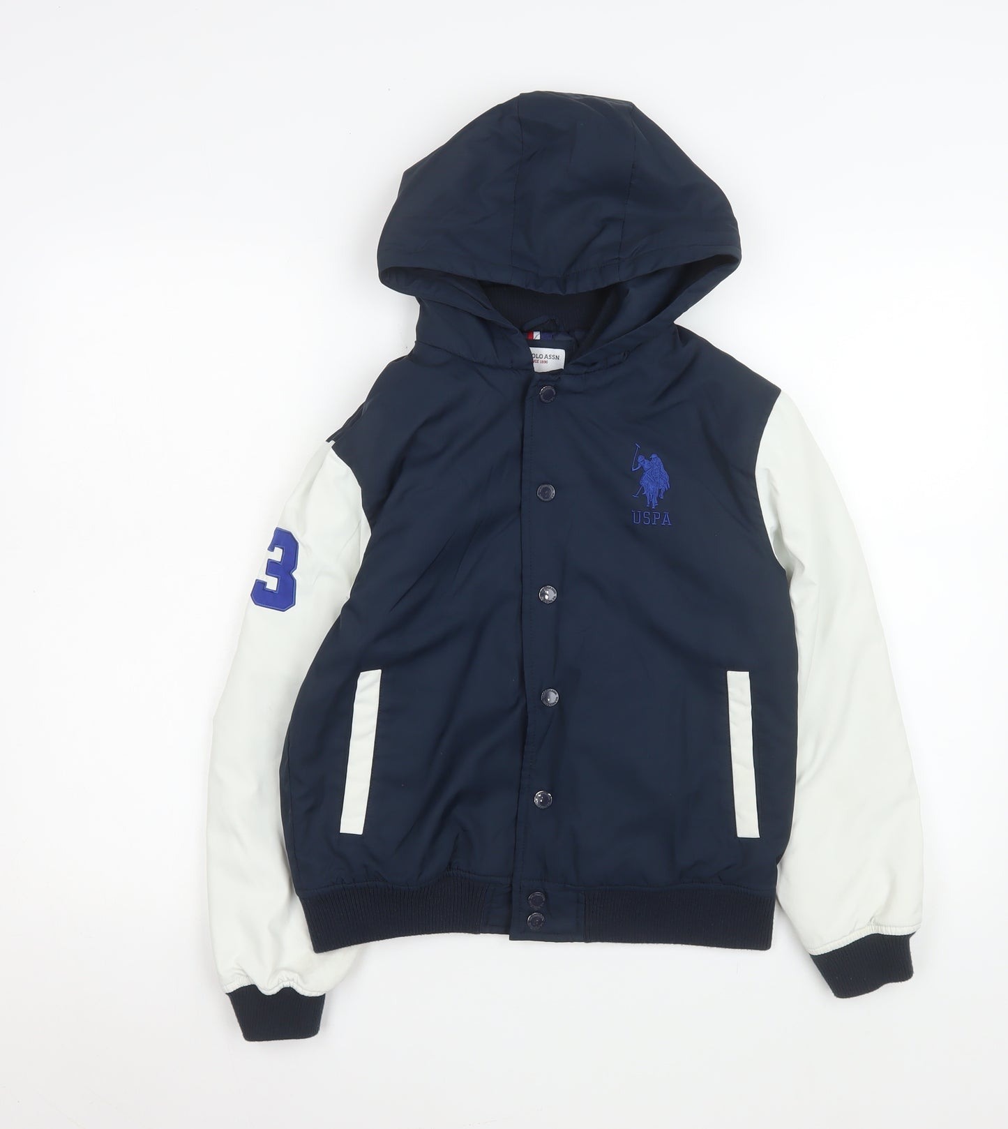 U.S. Polo Assn. Boys Blue Varsity Hooded Jacket 9-10 Years Polyester