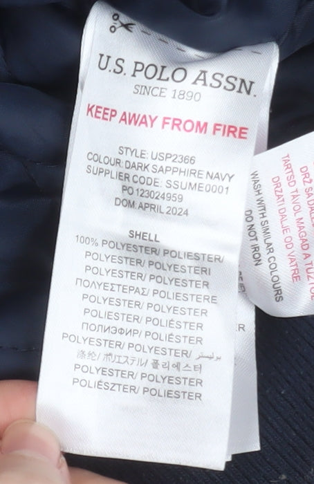 U.S. Polo Assn. Boys Blue Varsity Hooded Jacket 9-10 Years Polyester