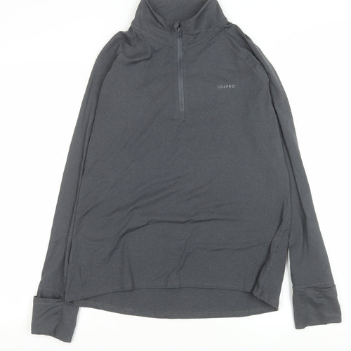 USA PRO Womens Grey Long Sleeve 1/4 Zip Activewear Training Top UK 16