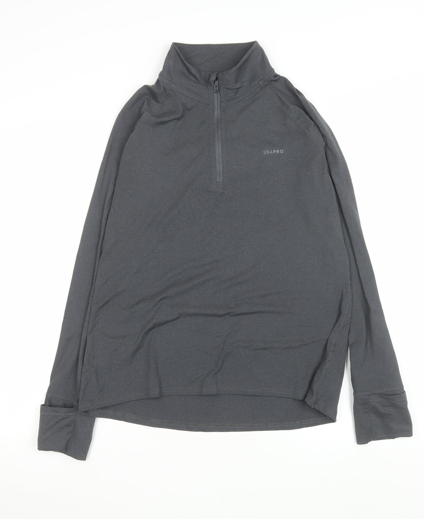 USA PRO Womens Grey Long Sleeve 1/4 Zip Activewear Training Top UK 16