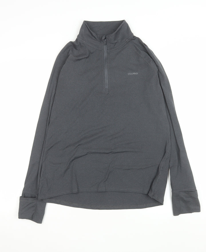 USA PRO Womens Grey Long Sleeve 1/4 Zip Activewear Training Top UK 16
