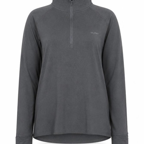 USA PRO Womens Grey Long Sleeve 1/4 Zip Activewear Training Top UK 16