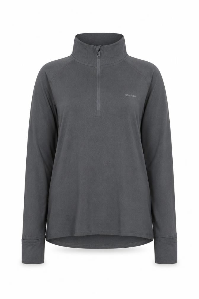 USA PRO Womens Grey Long Sleeve 1/4 Zip Activewear Training Top UK 16