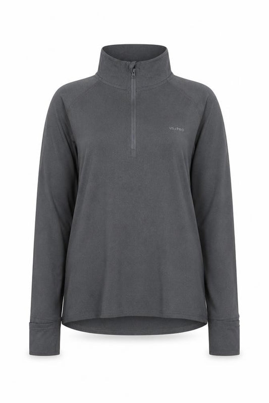 USA PRO Womens Grey Long Sleeve 1/4 Zip Activewear Training Top UK 16