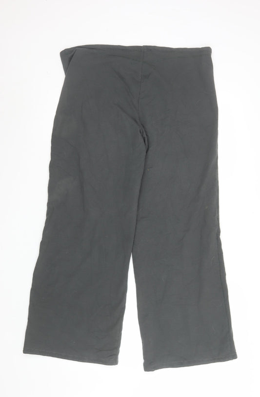 White Stuff Women Black Size 16R Wide-Leg Cotton Drawstring Trousers
