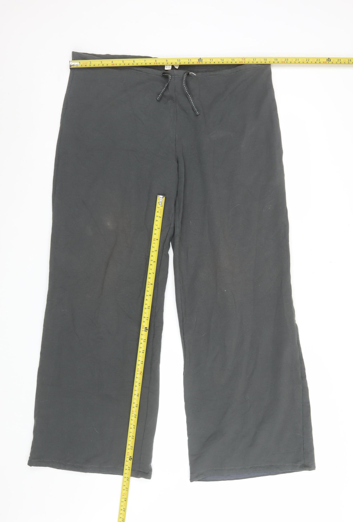 White Stuff Women Black Size 16R Wide-Leg Cotton Drawstring Trousers