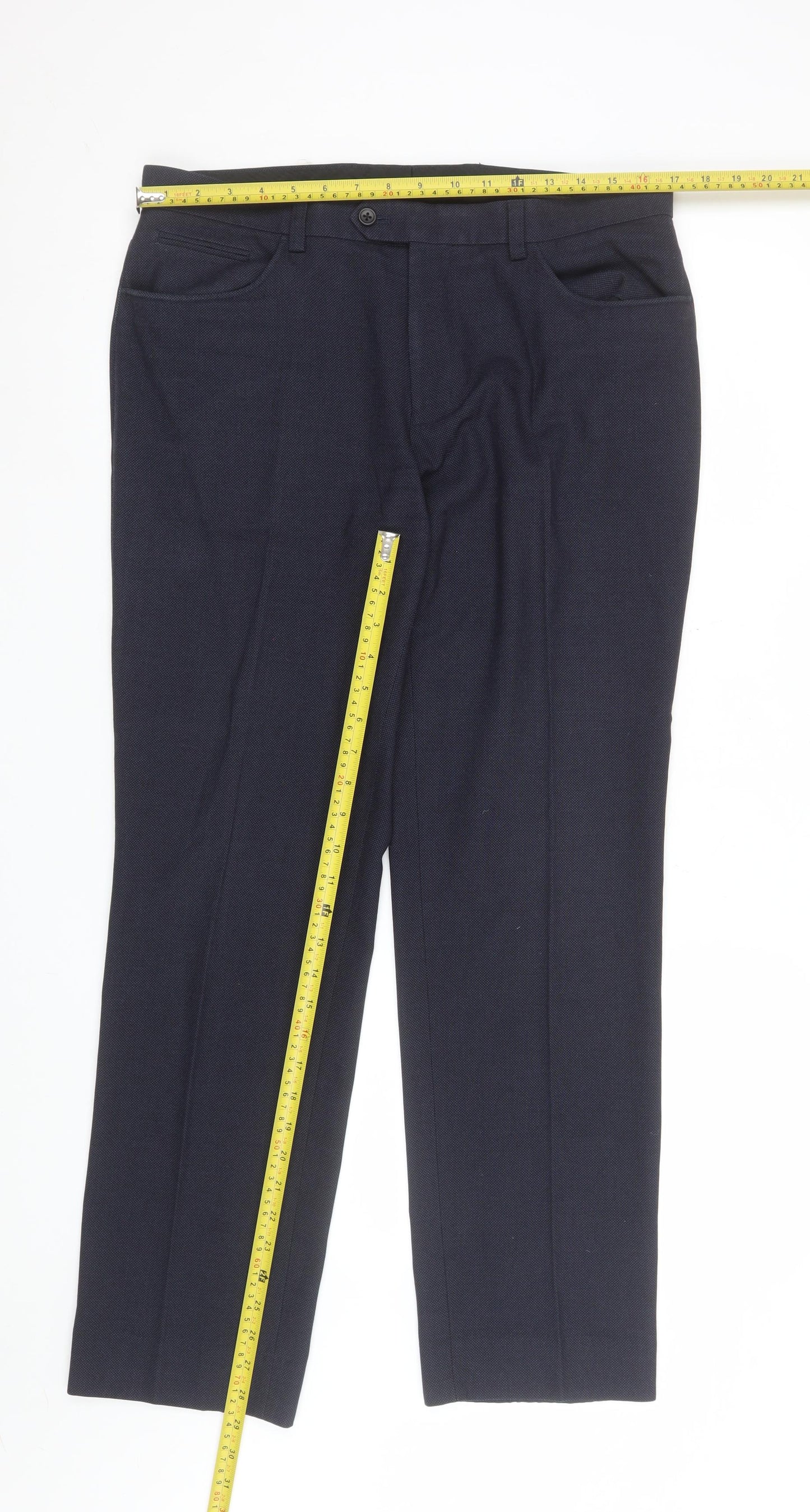 Next Men's Blue 34R Regular Fit Dress Pants Trousers