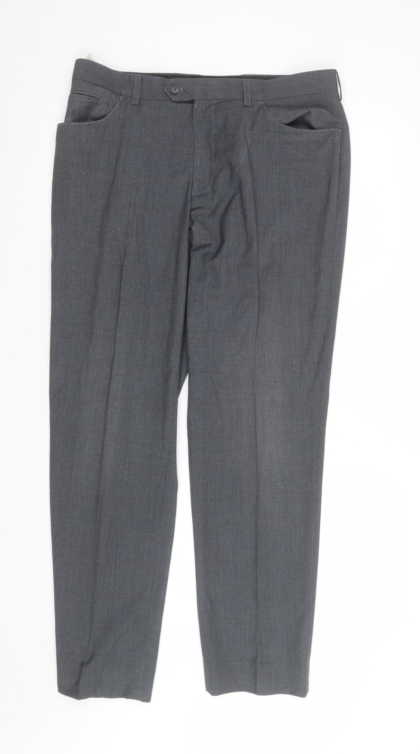Next Men's Grey Check Dress Pants Trousers 34W 31L Regular Fit