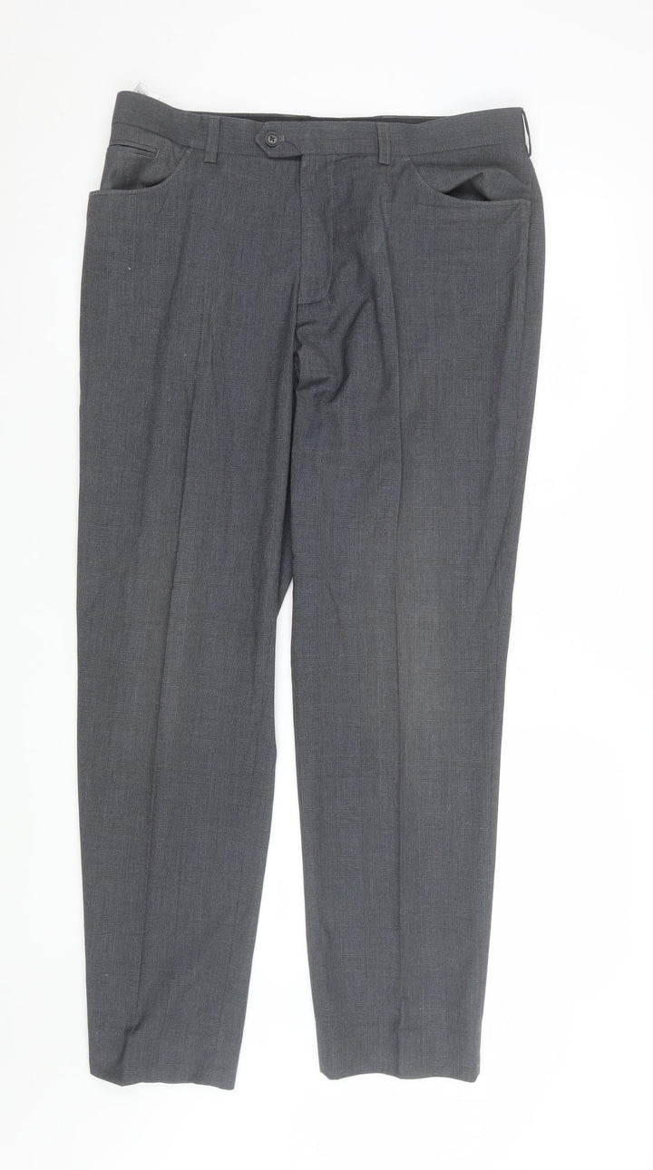 Next Men's Grey Check Dress Pants Trousers 34W 31L Regular Fit
