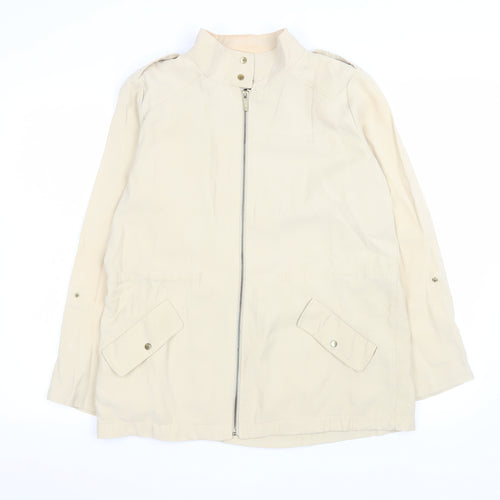 Zara Women Beige Cotton Blend Mid-Length Basic Jacket Size 12