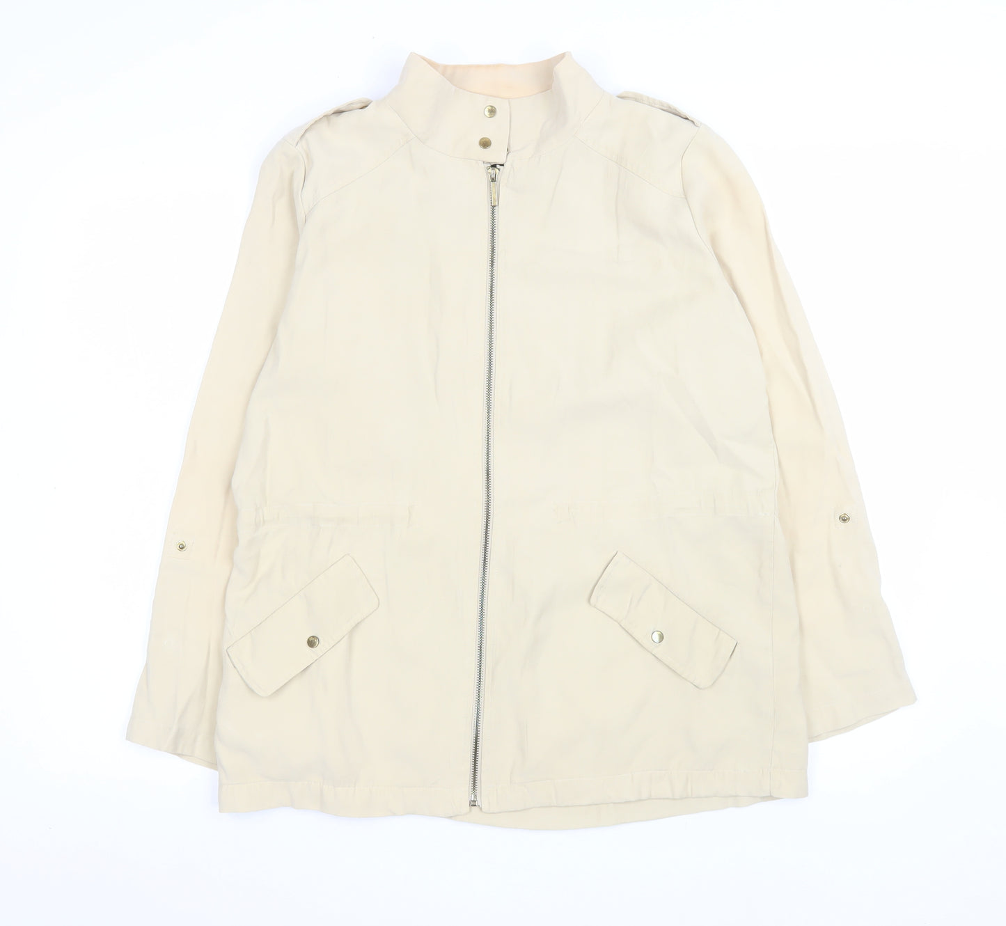 Zara Women Beige Cotton Blend Mid-Length Basic Jacket Size 12