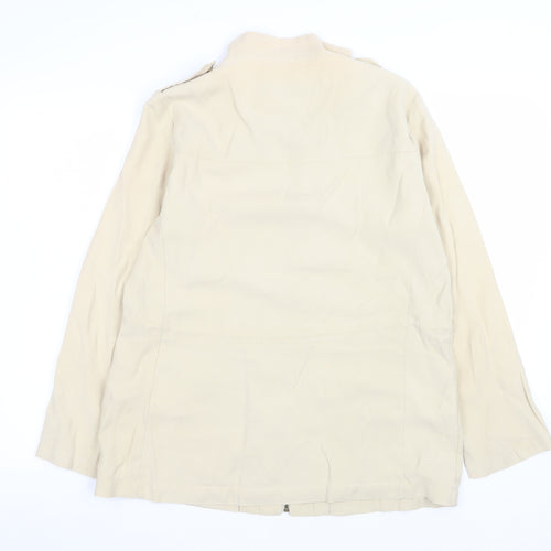 Zara Women Beige Cotton Blend Mid-Length Basic Jacket Size 12