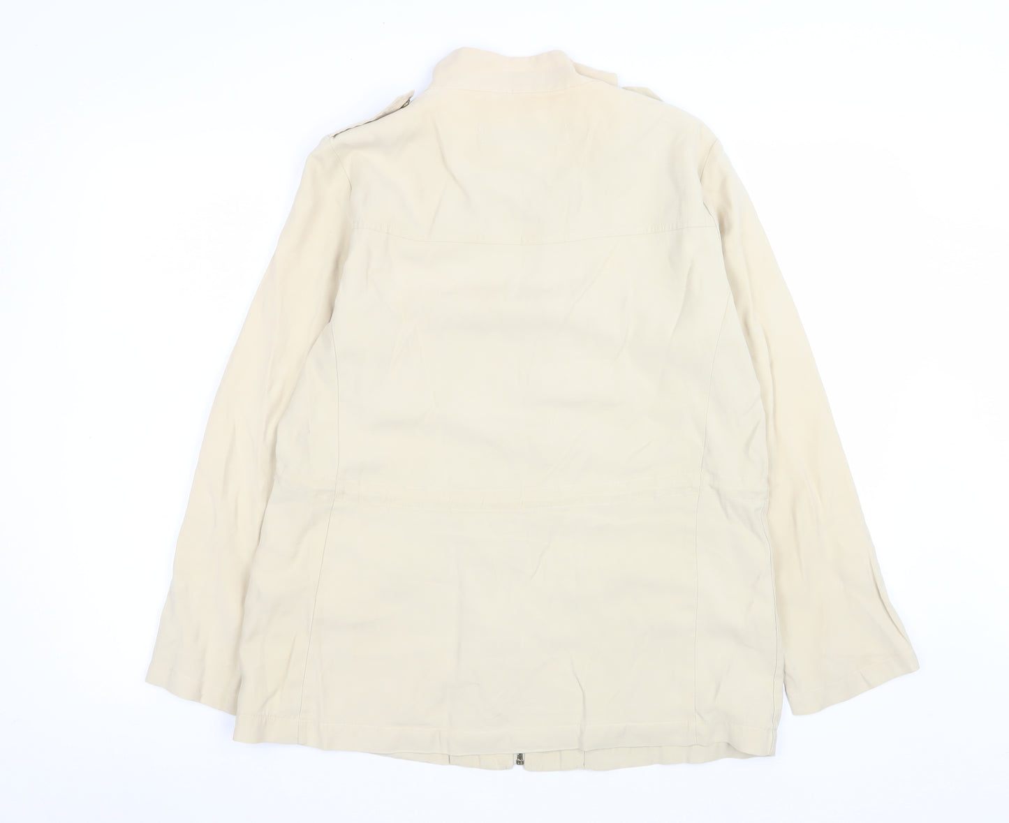 Zara Women Beige Cotton Blend Mid-Length Basic Jacket Size 12