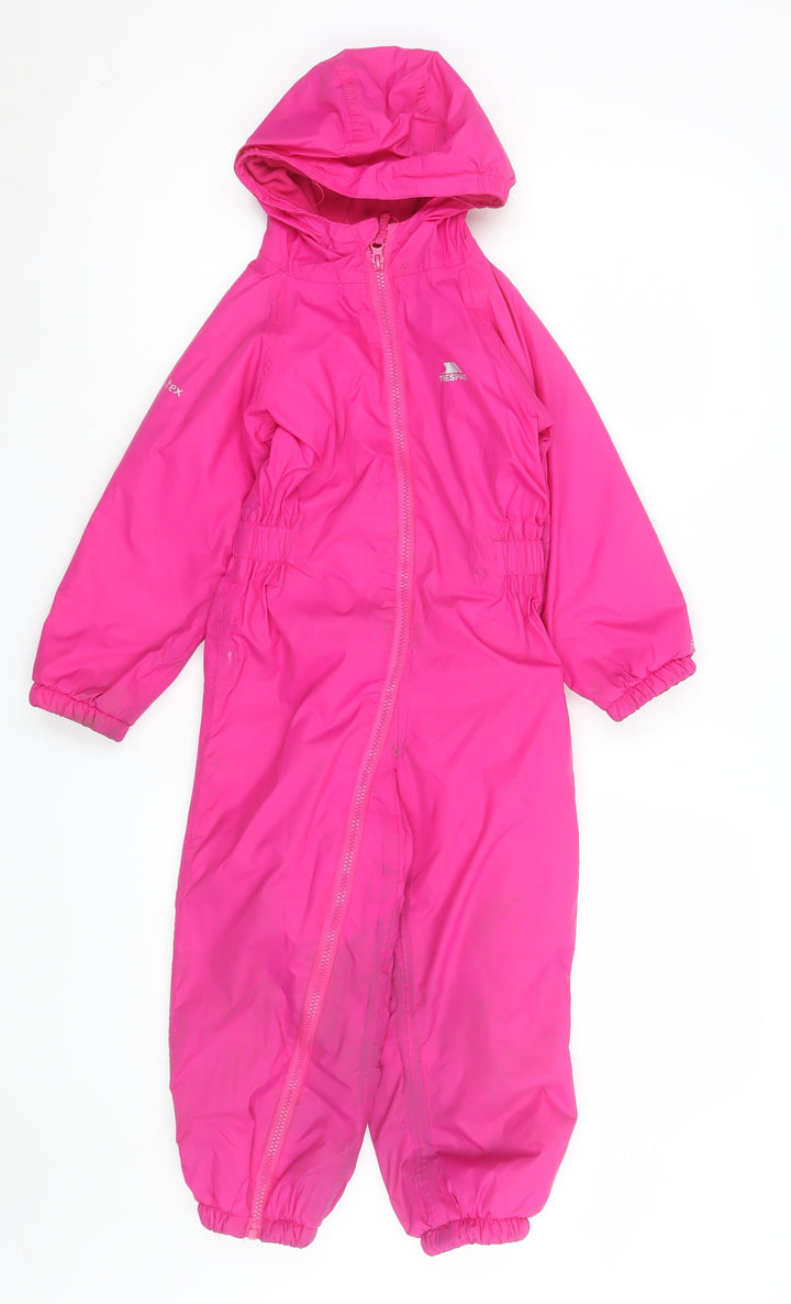 Trespass Girls Pink Waterproof Hooded Jumpsuit 3-4 Years Breathable All-in-One