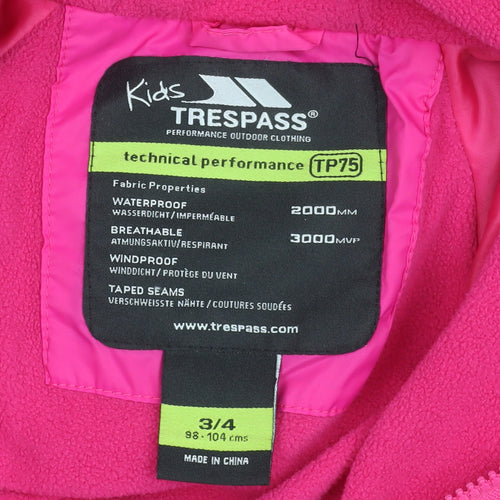 Trespass Girls Pink Waterproof Hooded Jumpsuit 3-4 Years Breathable All-in-One