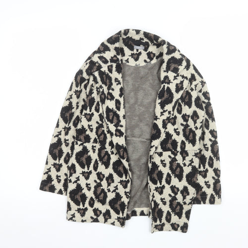 Next Girls Beige Animal Print Coatigan 8 Years Mid-Length Knit Jacket