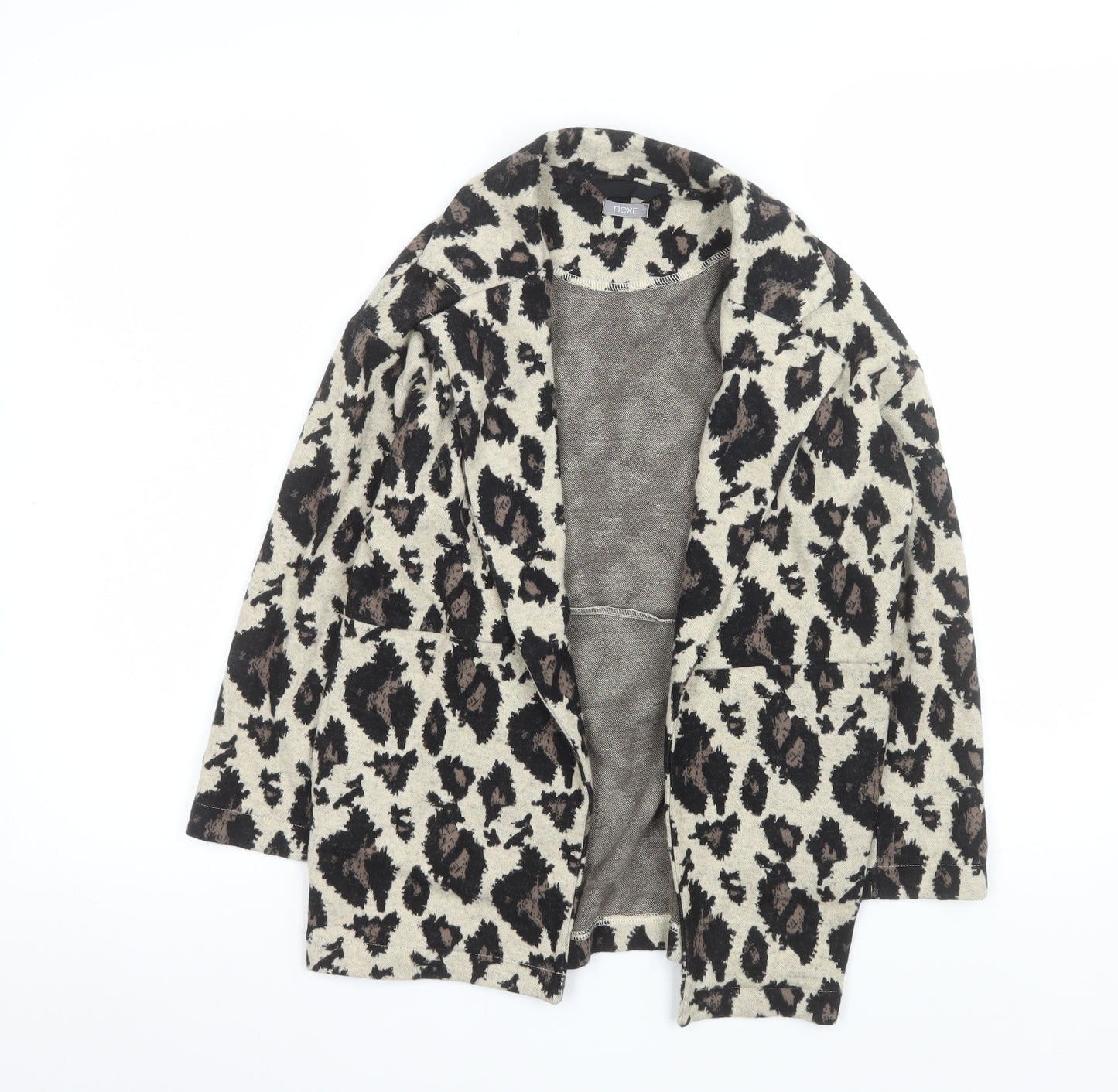 Next Girls Beige Animal Print Coatigan 8 Years Mid-Length Knit Jacket