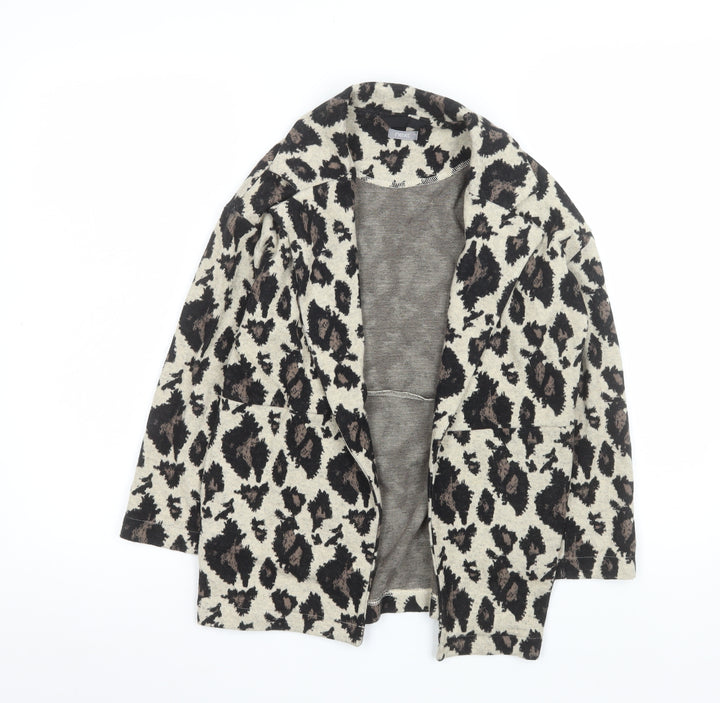 Next Girls Beige Animal Print Coatigan 8 Years Mid-Length Knit Jacket