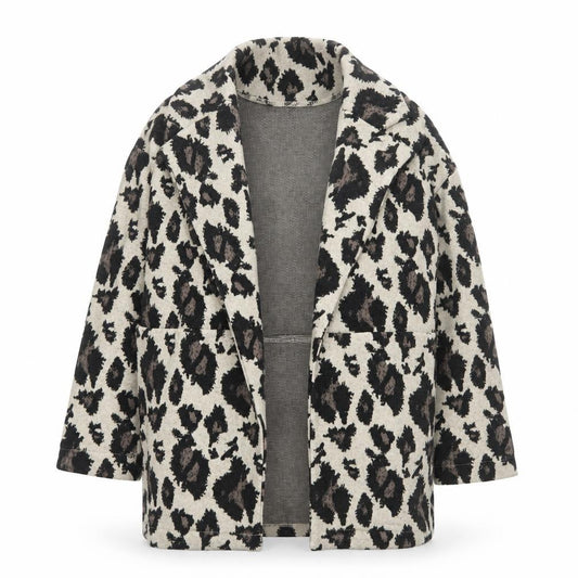 Front view of Next girls’ beige animal print coatigan 8 years mid-length knit jacket