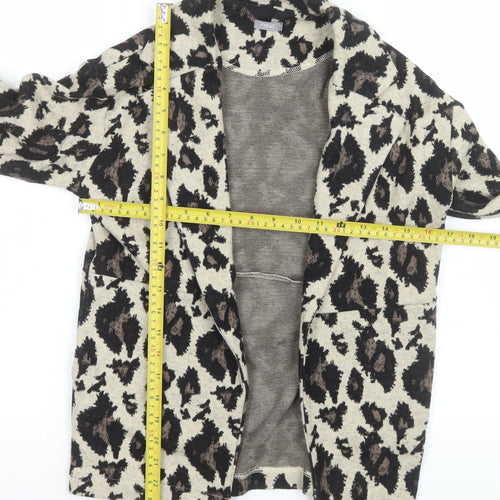 Next Girls Beige Animal Print Coatigan 8 Years Mid-Length Knit Jacket
