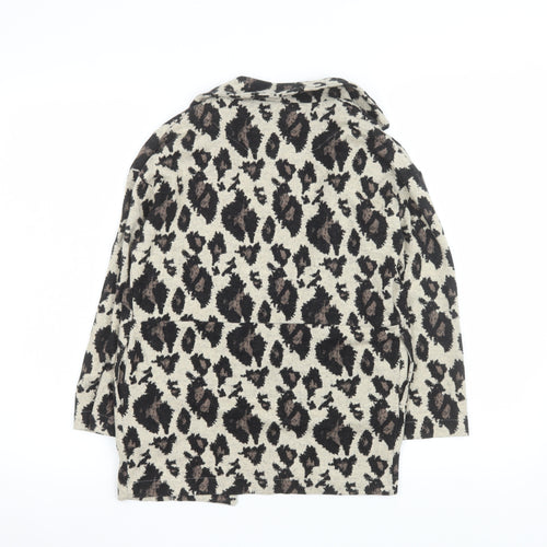Next Girls Beige Animal Print Coatigan 8 Years Mid-Length Knit Jacket